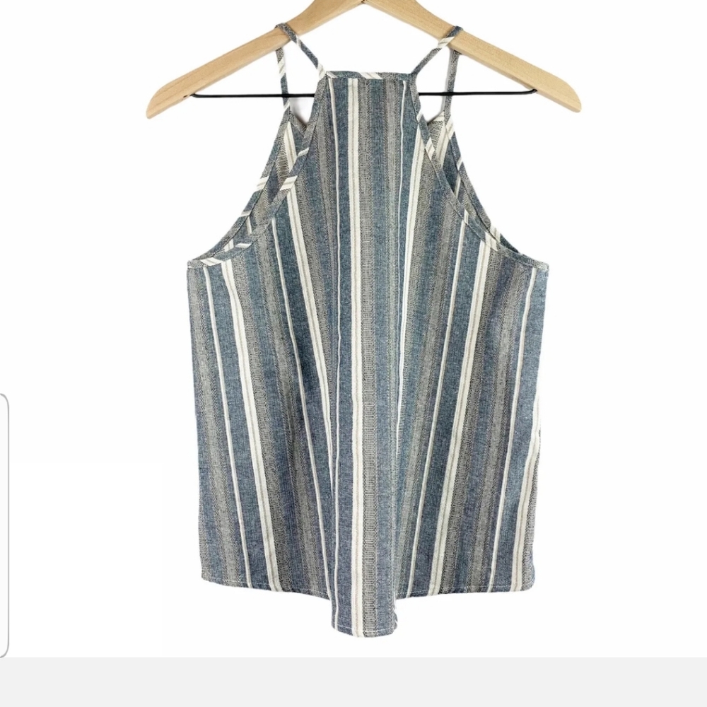 Paper Crane Linen Blue Stripe High Neck Tank - Picture 2 of 3